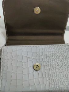 Grey Faux Leather Sling Bag