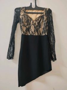 Chic Black Mini Dress with Lace Detail