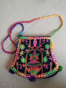 kuchi embroidery side bag 2 pocket .