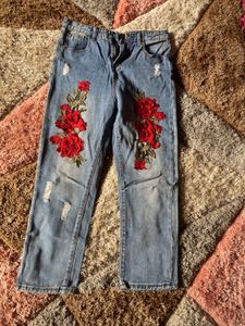 Rose Embroidered Denim Jeans