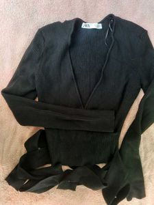 Zara Ribbed Knit Wrap Top