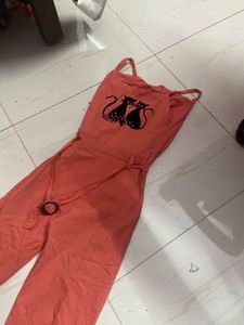 Orange Cat Print Jumpsuit