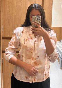 Abstract Print Button-Up Blouse Top