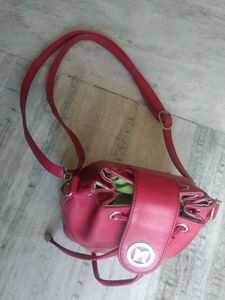 Red Bucket Style Crossbody Bag