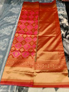 Pink &amp; Gold Banarasi Saree