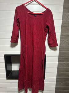 Maroon Cotton Chikankari Everyday Wear Kurta