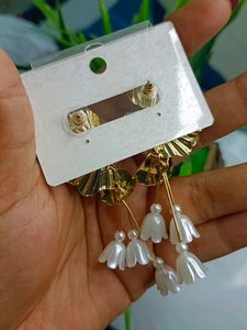 Golden &amp; White Earrings