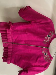 Hot Pink Raw Silk Embroidered Blouse