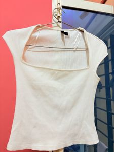 White Square Neck Top