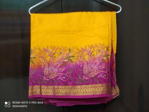 Beautiful vintage Yellow Silk Saree💛💜💚