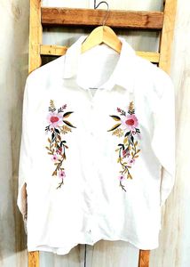 White Embroidery Work Cotton Shirt Size-36
