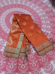 Elegant Orange Silk Saree With BP