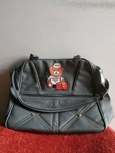 Gray Satchel with Teddy Bear Patch