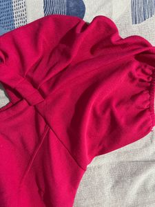 Chic Puff Sleeve Off-Shoulder Top – Bold Pink