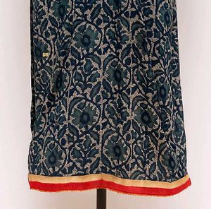 Floral Block Print Kurti with Embellished Neckline