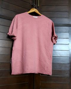 Women Pink Cotton Oversized Casual Tshirt