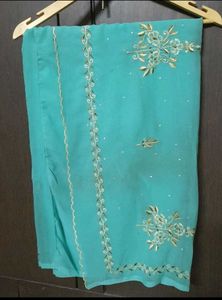 Elegant Teal Embroidered Saree