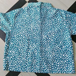 Teal &amp; White Polka Dot Button-Down