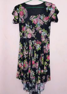 Women's Umberlla Cut Floral Print Black Frock