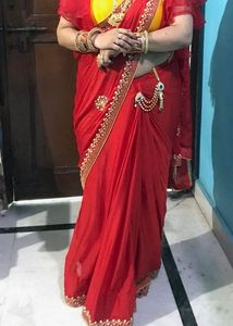 Red And Yellow Chiffon Saree