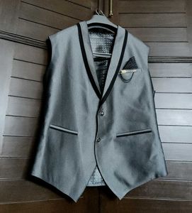 Men Grey Printed Vest 3 Piece Set