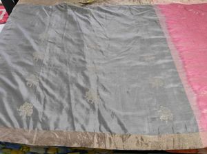 Grey With Baby Pink Soft Silk Saree