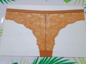 (800)Orange Floral Lace Thong Panties