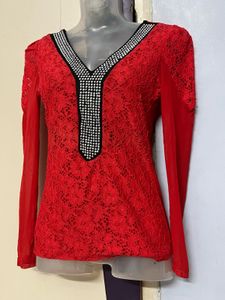 Yk2 Pinterest Red Lace Long Sleeve Top