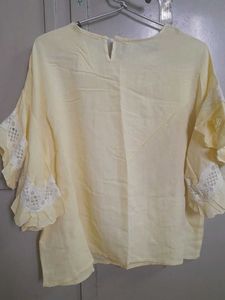 Stylish Loose Sleeves Lemon Yellow Top Plain