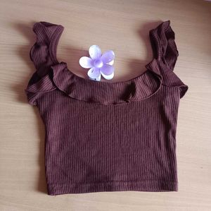 Cinnamon Brown Ruffle Crop Top