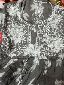 Gray Floral Embroidered Tunic Top