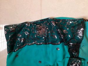 Sky Blue Heavy Net Work Saree With Blouse