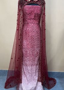 Maroon Gown With Cape