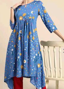 Anouk Women Blue &amp; Yellow Floral Printed Kurta