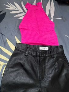 Faux Leather Pants &amp; Pink Cute Top