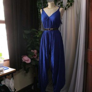 Blue V-Neck Jumpsuit