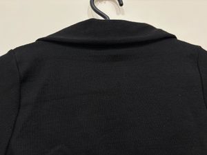 Black Ribbed Zip-Up Collared Top