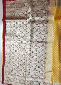 Yellow &amp; Red Colour Katan Benarasi