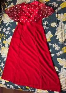 Indya Ethnic Gown M -Full Length,Bright Red Colour