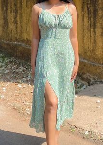 Floral Print Midi Slit Dress