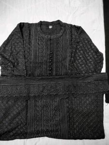 Black Rayon Lucknowi Kurti With Jeans