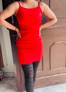 Red Mini Dress With Black Jegging