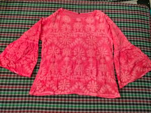 Coral Embroidered Bell Sleeve Top