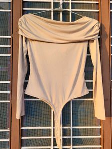 H&amp;M greige long sleeve draped bodysuit/Size-S