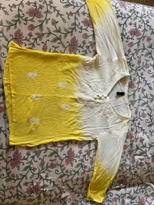 Yellow Chikankari Straight Short Kurti