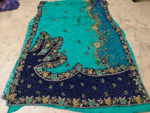 Elegant Blue & Green Saree need dry clean