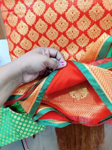 Imitation Pattu (Silk) Saree With Stitched Blous