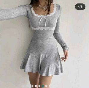 Grey Lace Inserts Fit And Flare Dress💗