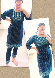 Party Wear Kurta Pant Set With Shine Thread Work