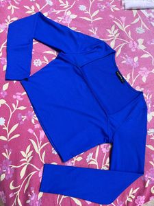 Royal Blue Square Neck Ribbed Top
